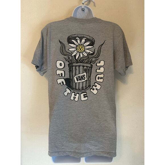 Unisex Vans Grey T Shirt W/ Daisy Coming out Of A Trash Can Size Small - Picture 1 of 7
